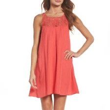 Mini abito nuovo con etichette Nordstrom BB Dakota corallo arancione rosso senza maniche pizzo uncinetto