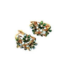 Orecchini Fiori Verdi Diamanti Oro 18kt - Oro Rigenerato