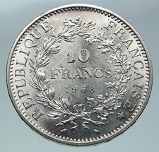 1968 FRANCIA grande motto Ercole VINTAGE vecchio argento 10 FRANCHI moneta francese i86337