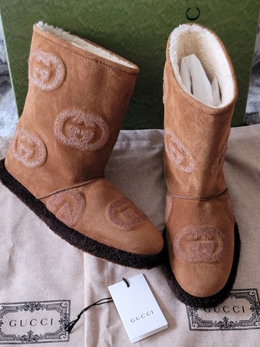 Gucci shearling boots brown - shearling,
