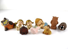 Lotto 9 Soprammobili Vari in Ceramica Resina Angioletto Gufo Pulcini Ippopotamo