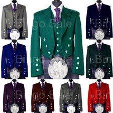 Giacca e gilet uomo scozzese Prince Charlie tradizionale matrimonio lana kilt jacket