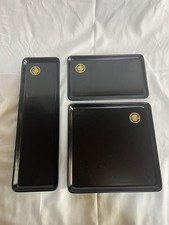 Vassoio in legno vintage Obon Wajima laccato nero set di 3 stemmi famiglia