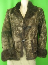 PLATANIA ITALIA Pelliccia di coniglio shearling marrone NUOVA giacca M $599