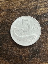 1954 Italy 5 Five Lire Dolphin
