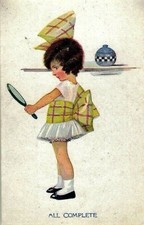 Illustratore Bambina Trucco completo Specchio PC Circa 1920