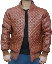 Giubbotto Bomber Trapuntato Uomo 100% Pura Pelle di Agnello Marrone Marrone...