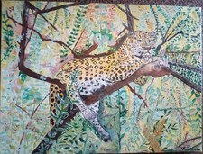 Dipinto "Leopardo su albero"