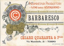 Torini, Asti. Etichetta Vino BARBARESCO di C. Quaranta & F.lli. Vintage