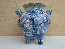 ANTICO VASO IN CERAMICA BIANCO - BLU ALBISOLA LACA DIPINTO A MANO CON PAESAGGIO