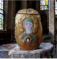 MADONNA NICOPEIA  ICONA BIZANTINA TERRACOTTA FOGLIA ORO app mur 23x16 cm circa