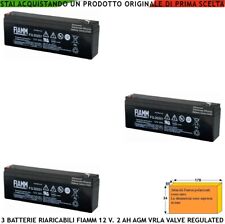 Batteria Tre Pezzi Per Allarme Ricaricabile Pb Fiamm 12 V 2 Ah AGM VRLA Domotica
