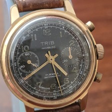 Cronografo Trib Landeron 248 Fondello Vite Pulsanti Pompa Gold Platted Vintage