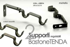 SET 2 PEZZI SUPPORTI STAFFE BASTONE TENDA 2 GANCI METALLO COLOR ASSORTITI