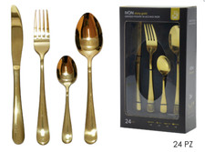 Set posate da tavola 24 pezzi in acciaio inox per 6 persone oro lucido satinato