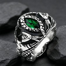 Anello Serpente Verde Argento