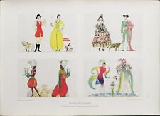 ANTICA STAMPA COLORI 1918. ALFRED  KUNZ. PROGETTI PER COSTUMI TEATRALI CM 35X25
