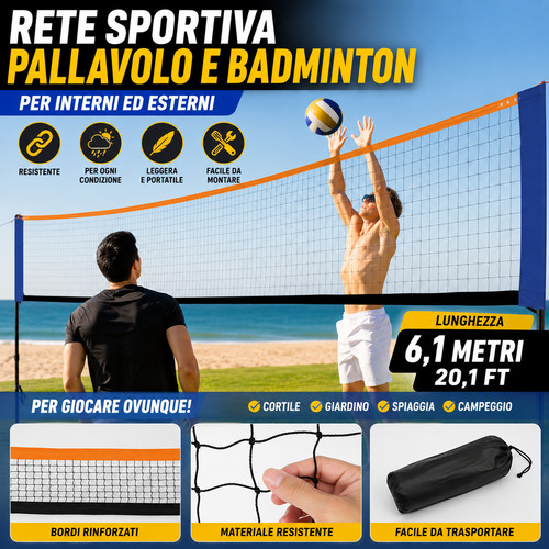 Rete pallavolo portatile - 6,1m,