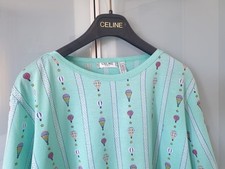 Céline Paris Top T-Shirt Donna MC Cotone Scollo a Barca Stampa Logo e Mongolfier
