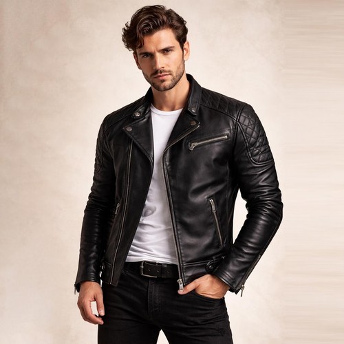 Giacca biker uomo nera vera