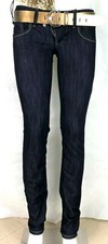 JEANS DONNA CLINK PHIC PANTALONI ADERENTI ELASTICIZZATI BLU CERNIERE TASCHE ORO