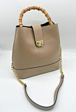 Borsa secchiello PA TRYdonna ragazza a mano e tracolla vera pelle tortora/bambù