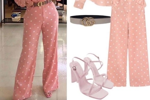 Pantaloni lino rosa pois - in,
