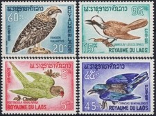 Laos 1966 uccellini pappagalli rullo indiano crestato bianco Laughingthrush Eagles Raptor