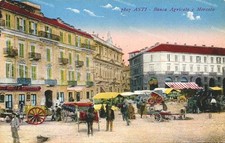 dm140 cartolina asti citta' banca agricola e mercato bella!