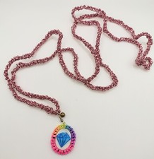Collana chiama angeli lurex rosa + ciondolo DIAMANTE. Uncinetto boho chic mamma.