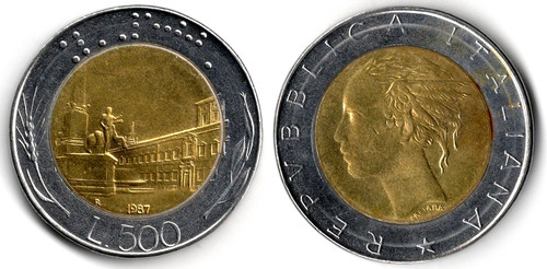 Italia 500 lire - 1987, (testa