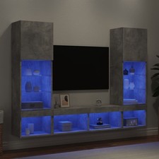 vidaXL Mobili TV a Muro con LED 5pz Grigio Cemento Legno Multistrato