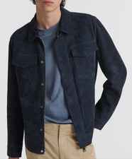 Giacca camionista in pelle blu