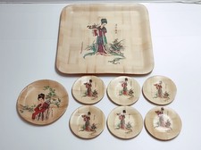 Vassoio vintage anni 70 di bambù + sottobicchieri cinesi sottobottiglia in bambu