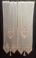 Antiche Coppia Tendine Tende Tulle  Inserti Rinascimento A Mano Liberty Perfette