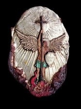 SAN MICHELE ARCANGELO TERRACOTTA FOGLIA ARGENTO 21X14cmcirca  APPENDERE MURARE