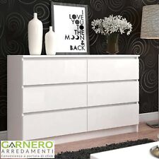 Cassettiera 140x77cm moderna 6 cassetti bianco multiuso LIVING