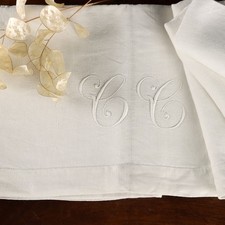 Lenzuolo Matrimoniale Lino Cifrato Bianco Antico Italia XX Secolo Originale