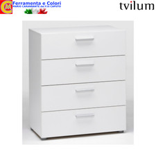 Cassettiera Bianca Camera Da Letto 4 Cassetti Guide Metallo Maniglie Scanalate