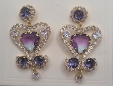 ORECCHINI DA SERA brillanti con cuore in cristallo viola e strass,