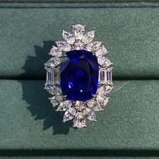 Anello di fidanzamento in oro bianco massiccio 18 carati con diamanti zaffiro blu naturale 6,00 ct misura 6