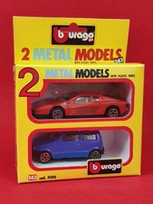 BURAGO 1:43 2 MODELLI MACCHININE MODELLINI BOX FIAT FERRARI MADE ITALY VINTAGE -