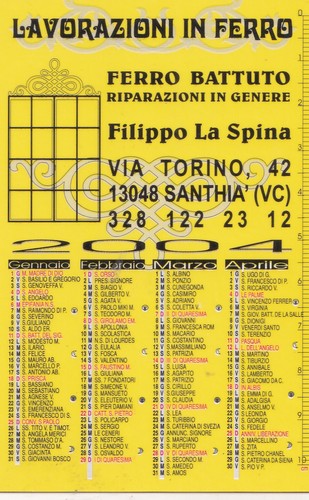 Calendarietto lavorazioni in - calendarietto,