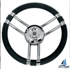 VOLANTE RUOTA TIMONE NAUTICO POLIURETANO NERO ACCIAIO INOX NAUTICA VELA 