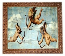 Stampa su tela con Angeli completa di Cornice in Oro in legno traforata da cm 7