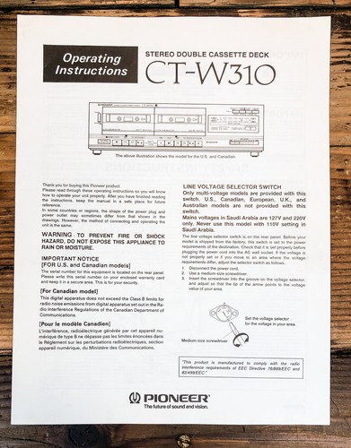 Pioneer w310 proprietario - pioneer, ct-w310