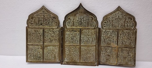 Icona metallo trittico russia - icona,