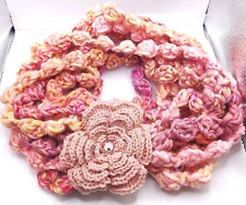 Sciarpa e collana scaldacollo BOHO CHIC - ROSA con bottone vintage. Melange lana