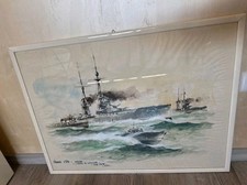 Regia Marina WW1 Dipinto Nave da Guerra Conte di Cavour e MAS 1914