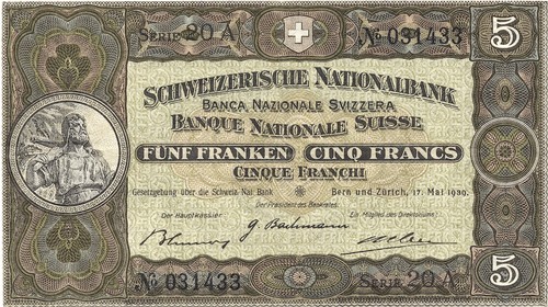 Banconota svizzera franchi - banconota, 5